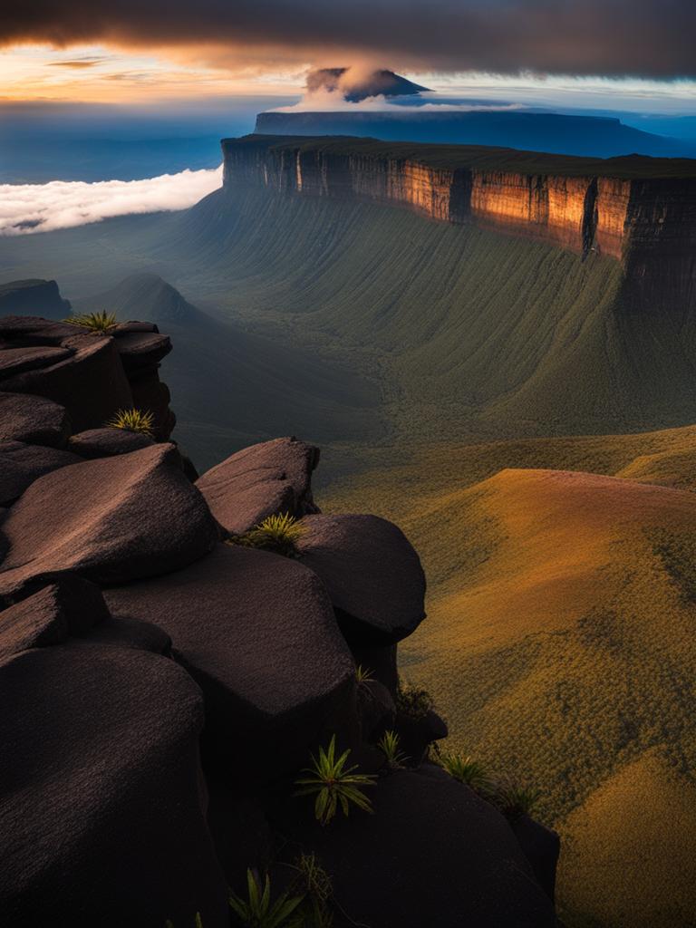 mount roraima, venezuela - embarks on a challenging trek to the summit, exploring its unique tabletop plateau. 