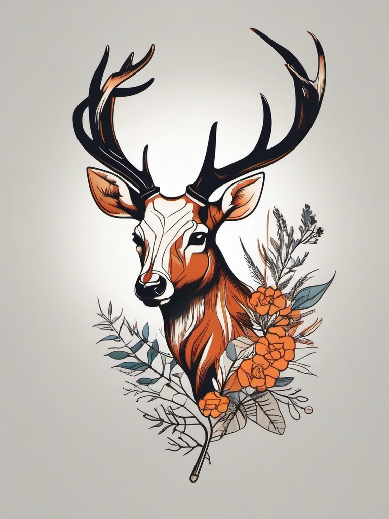 Essence of nature: minimalist deer skull tattoo.  simple color tattoo style