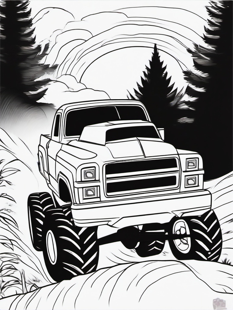 Monster Truck in the Wild Coloring Pages - Trucks Racing Through Forests and Fields  minimal black outline printable sheet, coloring page