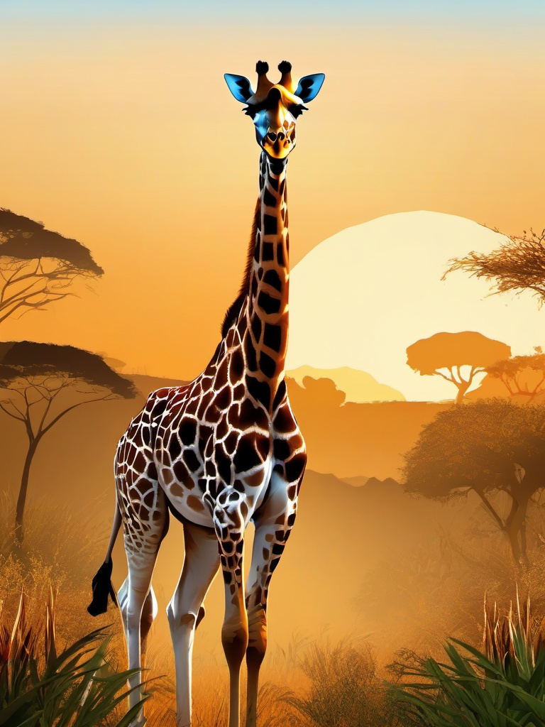 Giraffe Clipart on a Safari,Graceful giraffe on an African safari, signifying beauty and adventure. 