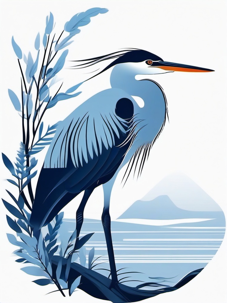 Blue Heron Tattoo - Heron tattoo in blue tones  minimalist tattoo design, white background