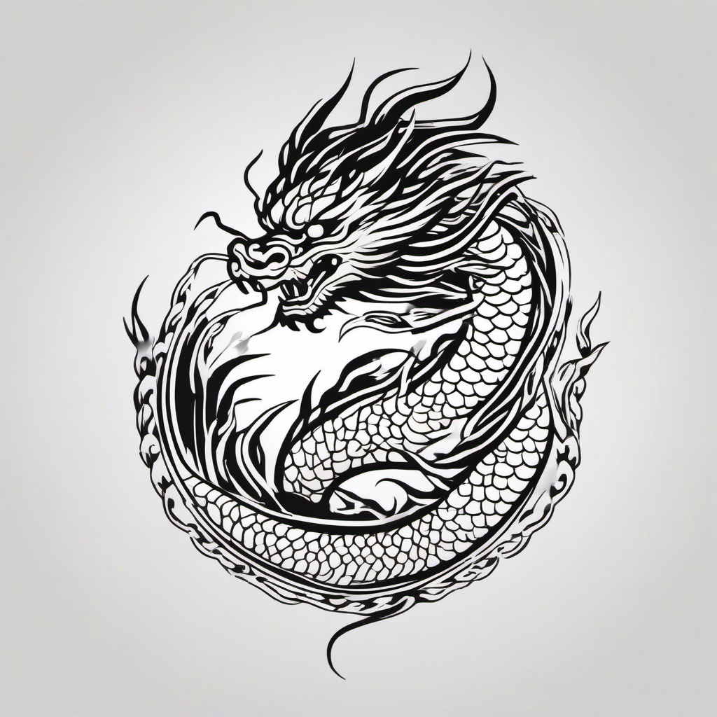 Japanese Dragon Tattoo Stencil - Stencil-based design for a Japanese dragon tattoo.  simple color tattoo,minimalist,white background