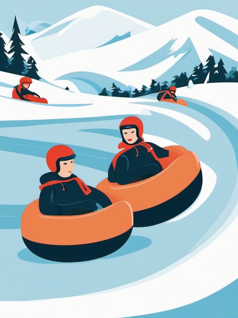 Snow Tubing Adrenaline Clipart - Snow tubers experiencing an adrenaline rush while tubing.  color vector clipart, minimal style