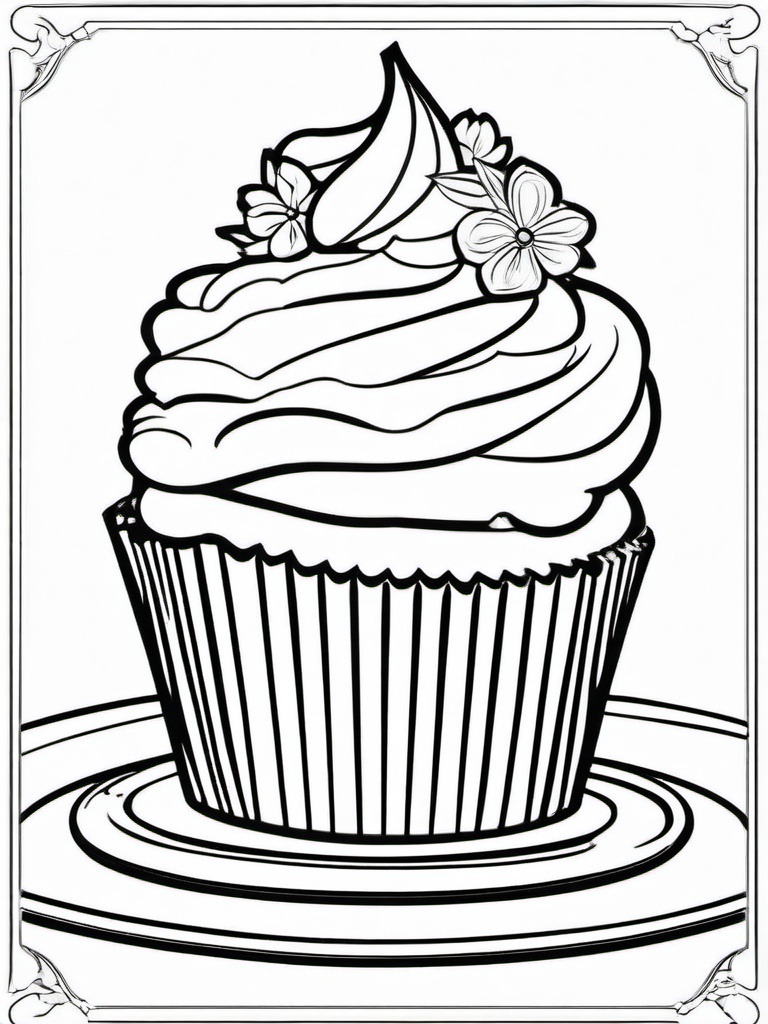 Cake Coloring Pages - Strawberry cupcake with whipped cream  simple coloring pages