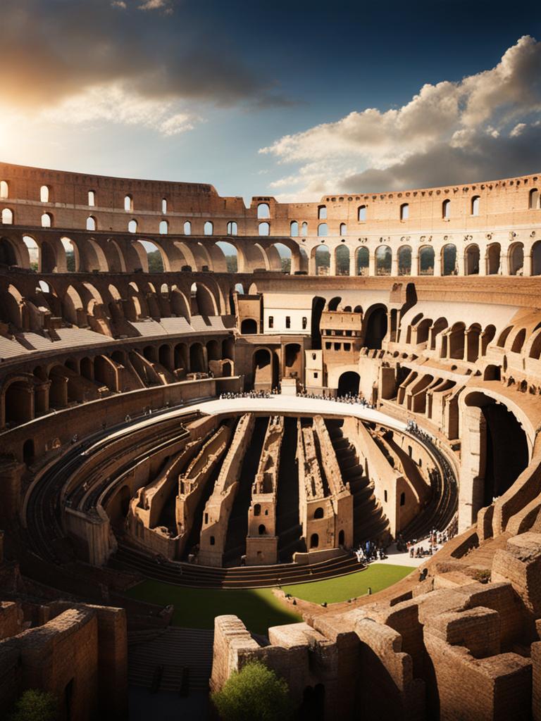 colosseum in its glory - convey the grandeur of the colosseum in ancient rome, bustling with spectators and gladiators. 