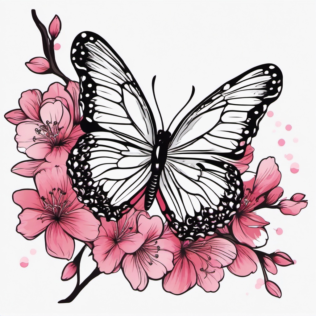 butterfly on cherry blossom tattoos  simple vector color tattoo