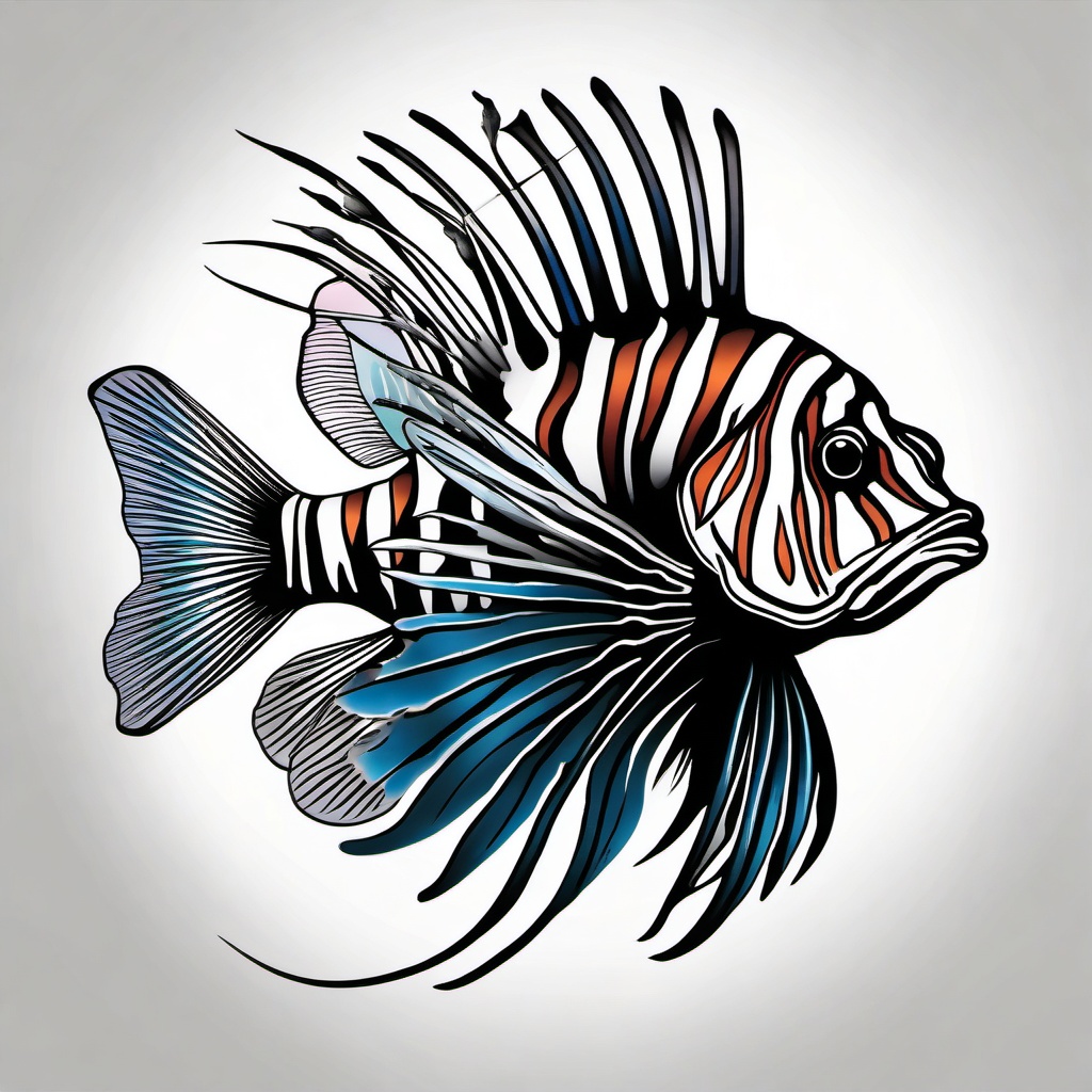 Lionfish Tattoo,a captivating tattoo showcasing the enchanting lionfish, emblem of beauty and mystery. , tattoo design, white clean background