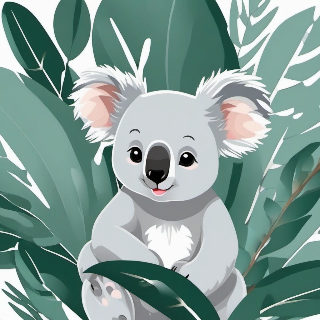 Cute Koala in a Eucalyptus Canopy  clipart, simple