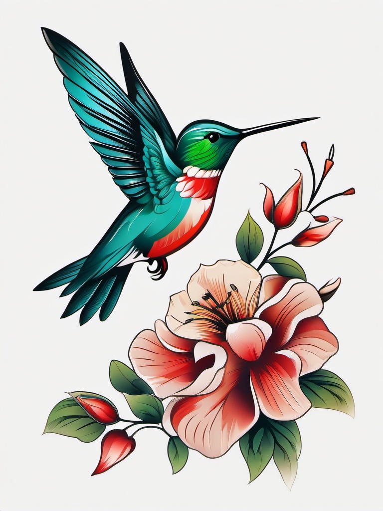 Traditional Hummingbird Tattoo - Vintage hummingbird  minimal tattoo design, white background