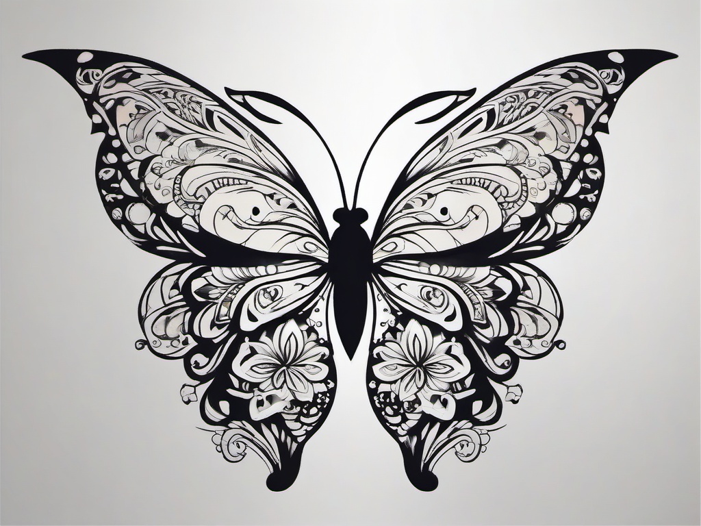 butterfly mehndi tattoo design  simple color tattoo, minimal, white background