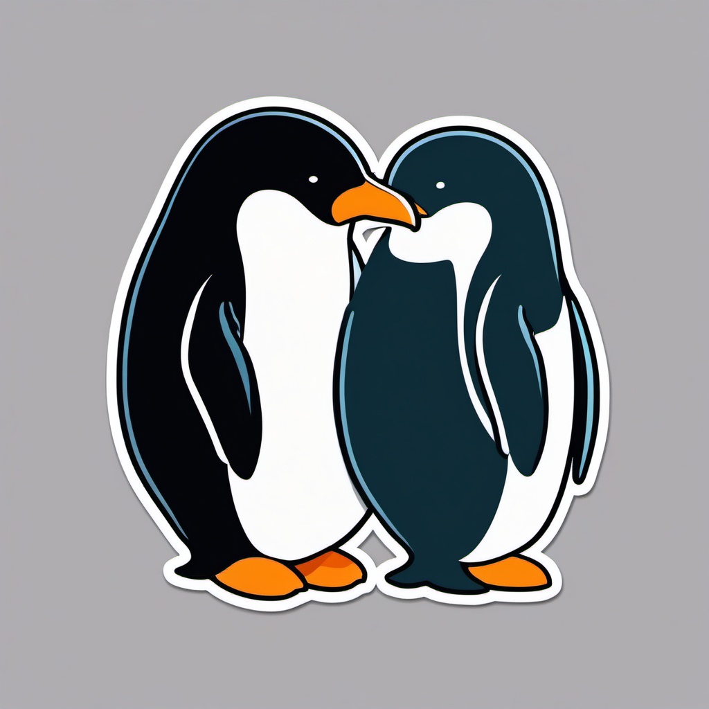 Penguin Couple Sticker - A sweet penguin couple sharing a tender moment. ,vector color sticker art,minimal