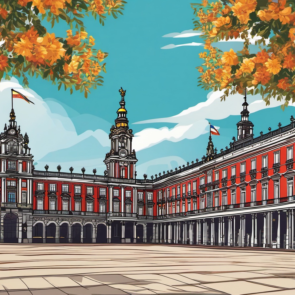 Madrid clipart - Royal Palace of Madrid and Plaza Mayor,  color vector clipart