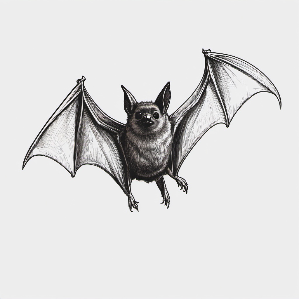 drawing of a little brown bat  minimal rough sketch scribbles,doodles,black and white