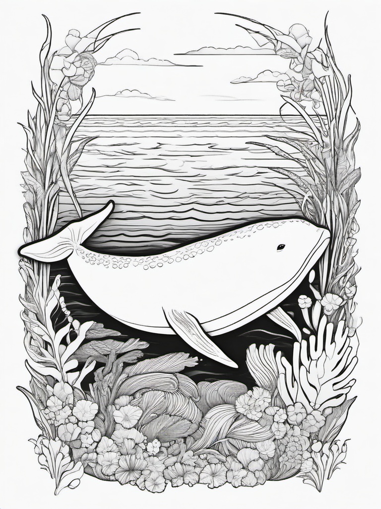 Sea Animal Coloring Pages - Narwhal with its long tusk swimming in the Arctic  simple coloring pages