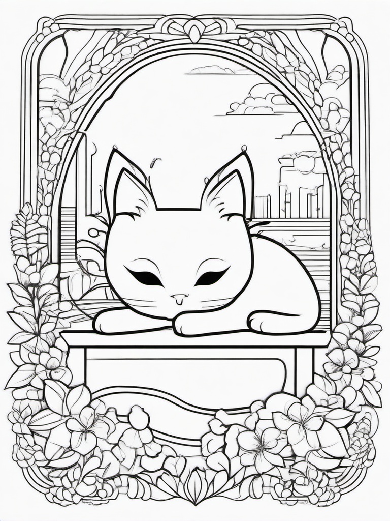 Kitty on a Pillow Coloring Pages - Sleeping Kitty Resting on a Pillow  minimal black outline printable sheet, coloring page