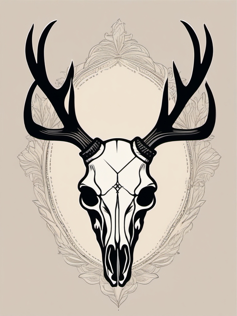 Unadorned deer skull silhouette, a simple mark of nature.  simple color tattoo style