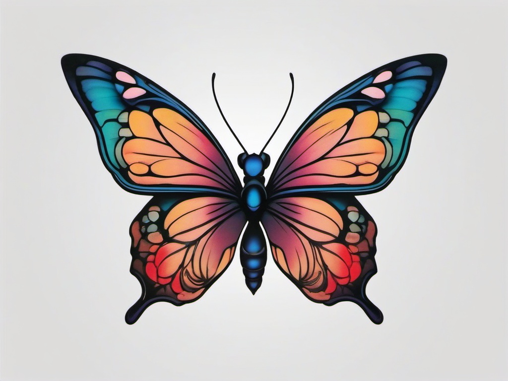 disney butterfly tattoo  simple color tattoo, minimal, white background