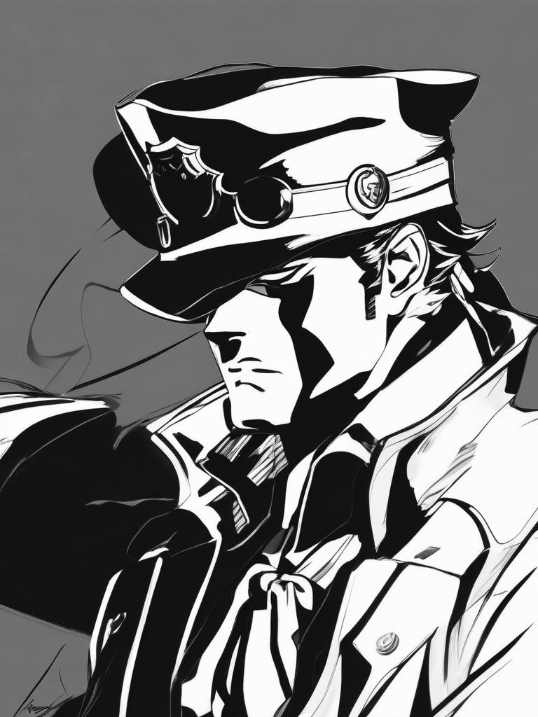 drawing of Jotaro Kujo anime  minimal rough sketch scribbles,doodles,black and white