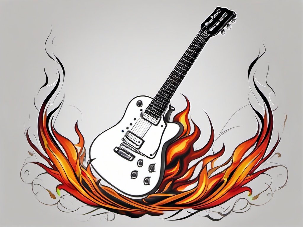 guitar flames tattoo  simple color tattoo,white background