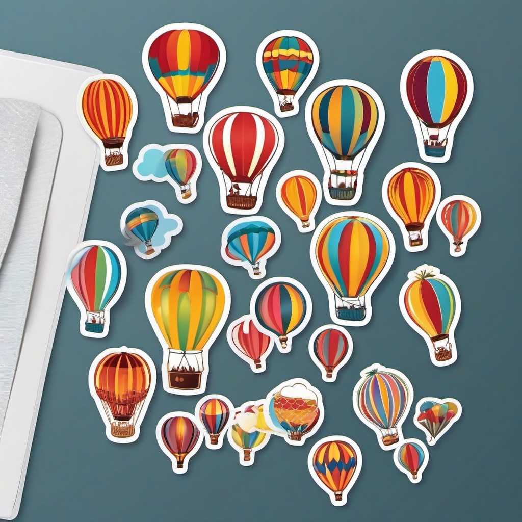 Hot Air Balloon Festival Sticker - Festive hot air balloons gathered in the sky, ,vector color sticker art,minimal