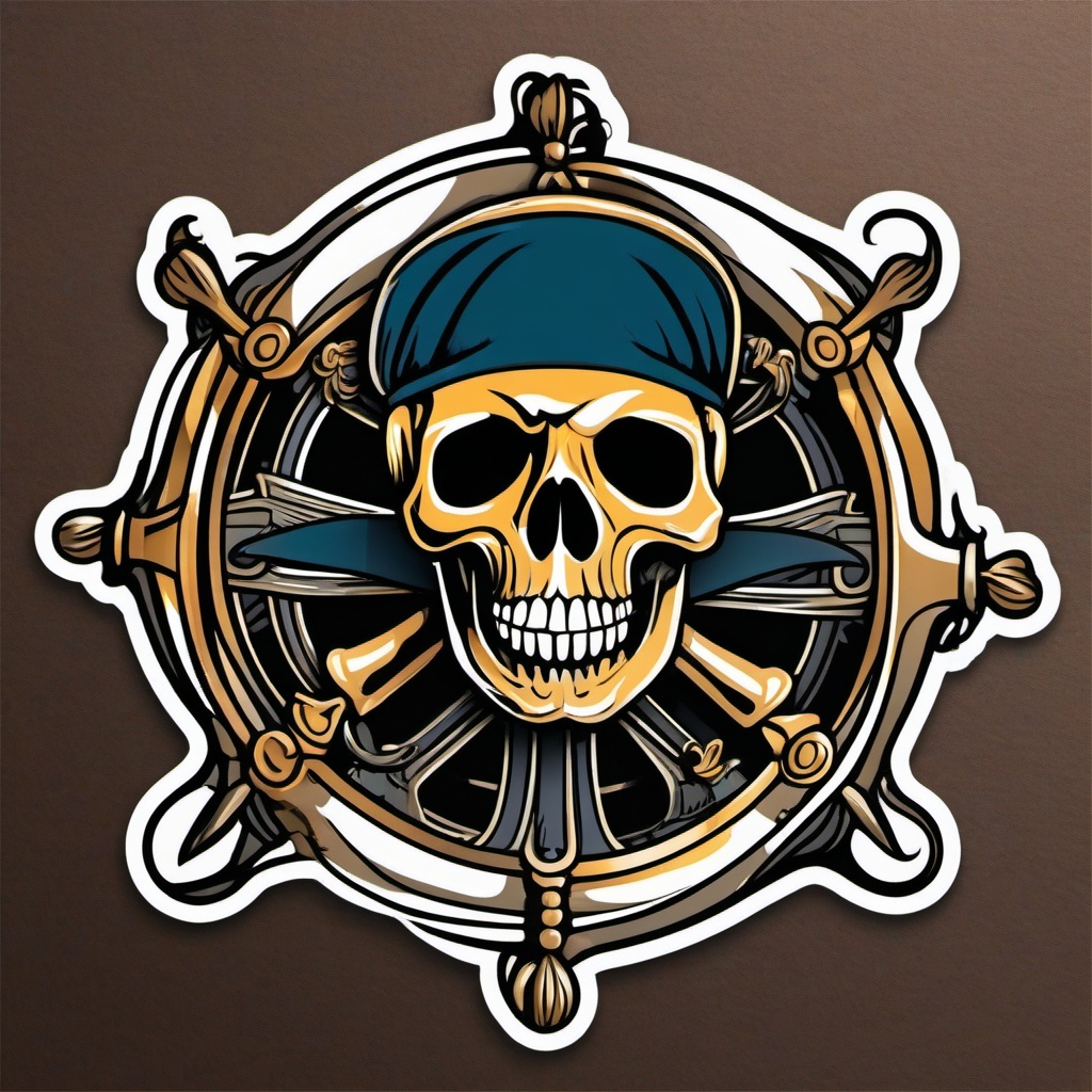 Pirate Ship Helm Sticker - Nautical adventure, ,vector color sticker art,minimal