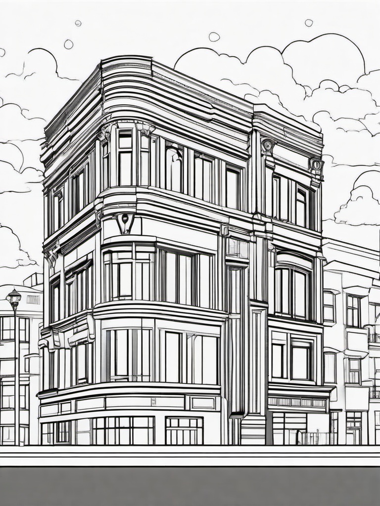 House Coloring Pages - Art deco apartment building with colorful designs  simple coloring pages