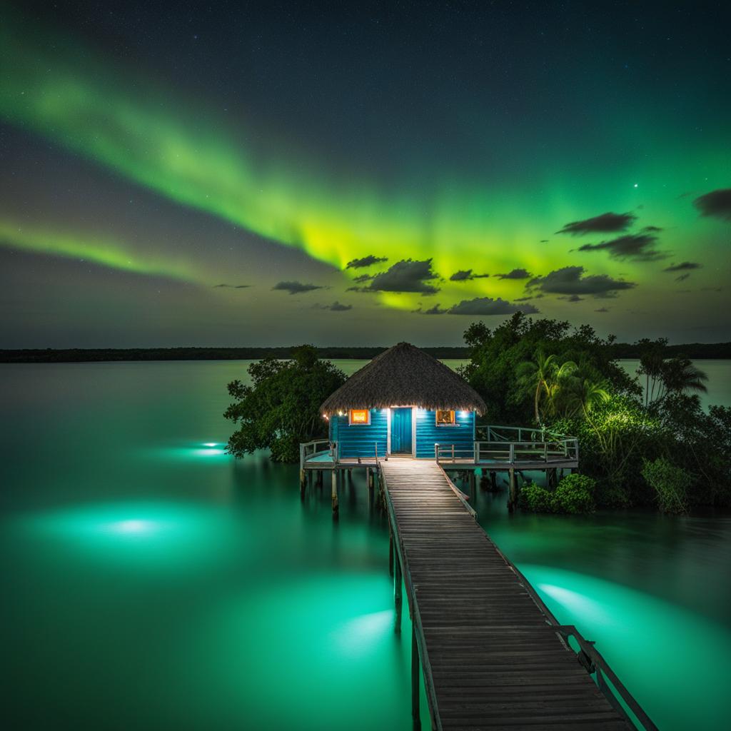 bacalar lagoon - paint the mesmerizing night atmosphere of bacalar lagoon, known as the lake of seven colors, with bioluminescent waters shimmering in the dark. 