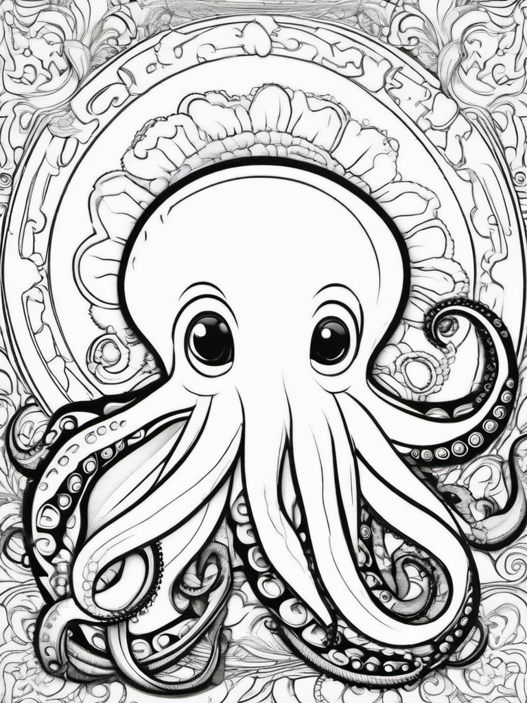 Octopus Coloring Pages - Octopus with a frown  simple coloring pages