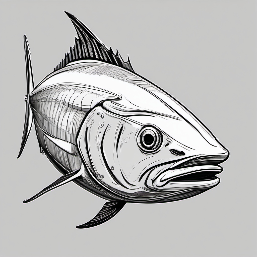 drawing of yellowfin tuna  minimal rough sketch scribbles,doodles,black and white