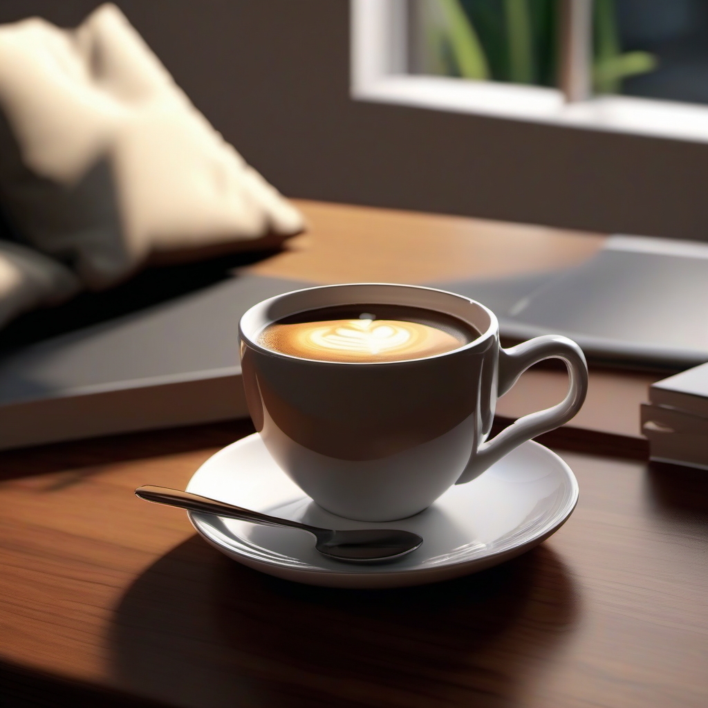 cup of coffee on table photorealistic