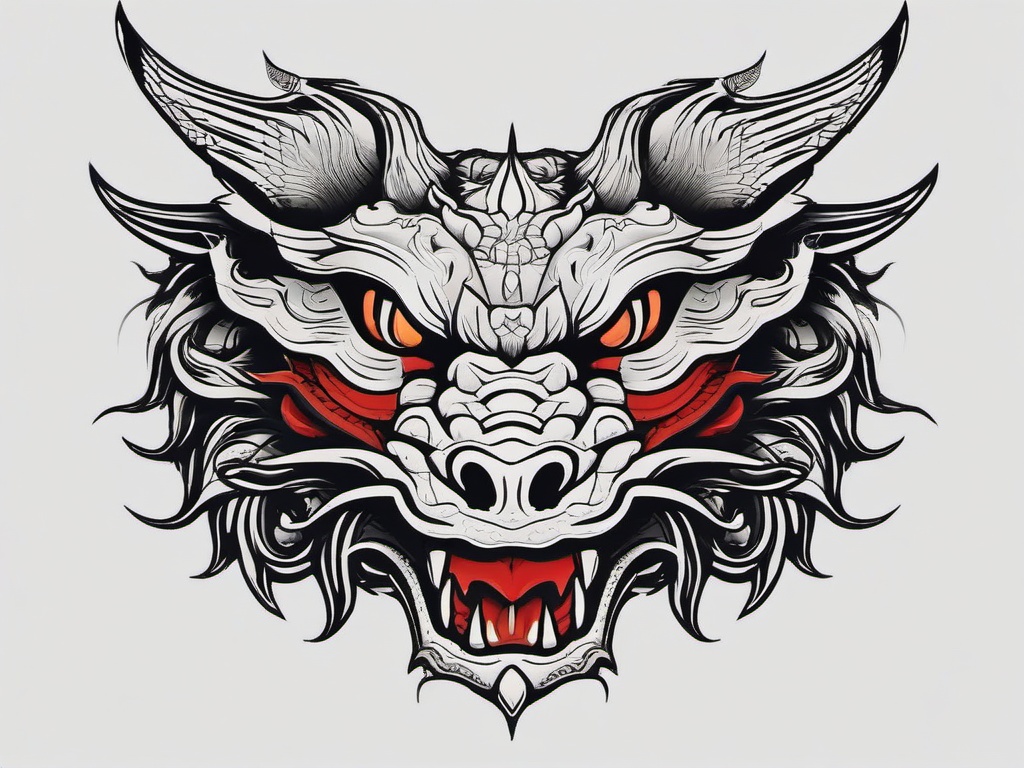 Traditional Dragon Head Tattoo - Traditional tattoo featuring the head of a dragon.  simple color tattoo,minimalist,white background