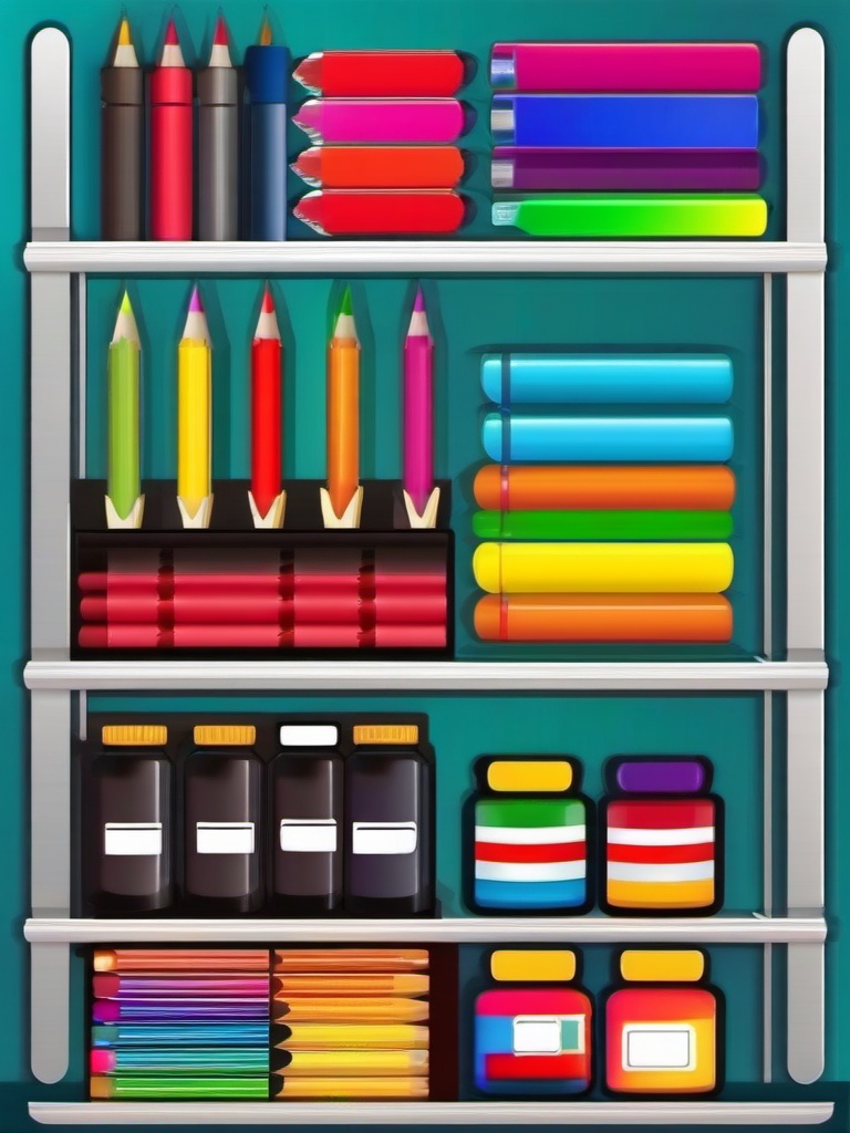 Art clipart - art supplies in vibrant colors on a shelf  