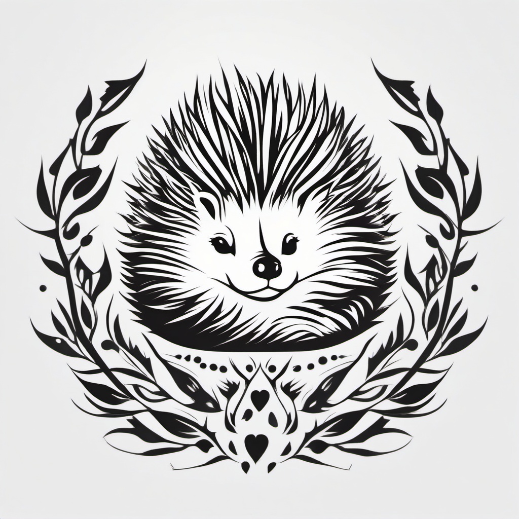 Hedgehog Tattoo - Symbol of resilience, resourcefulness, and protection  minimal tattoo design,white background