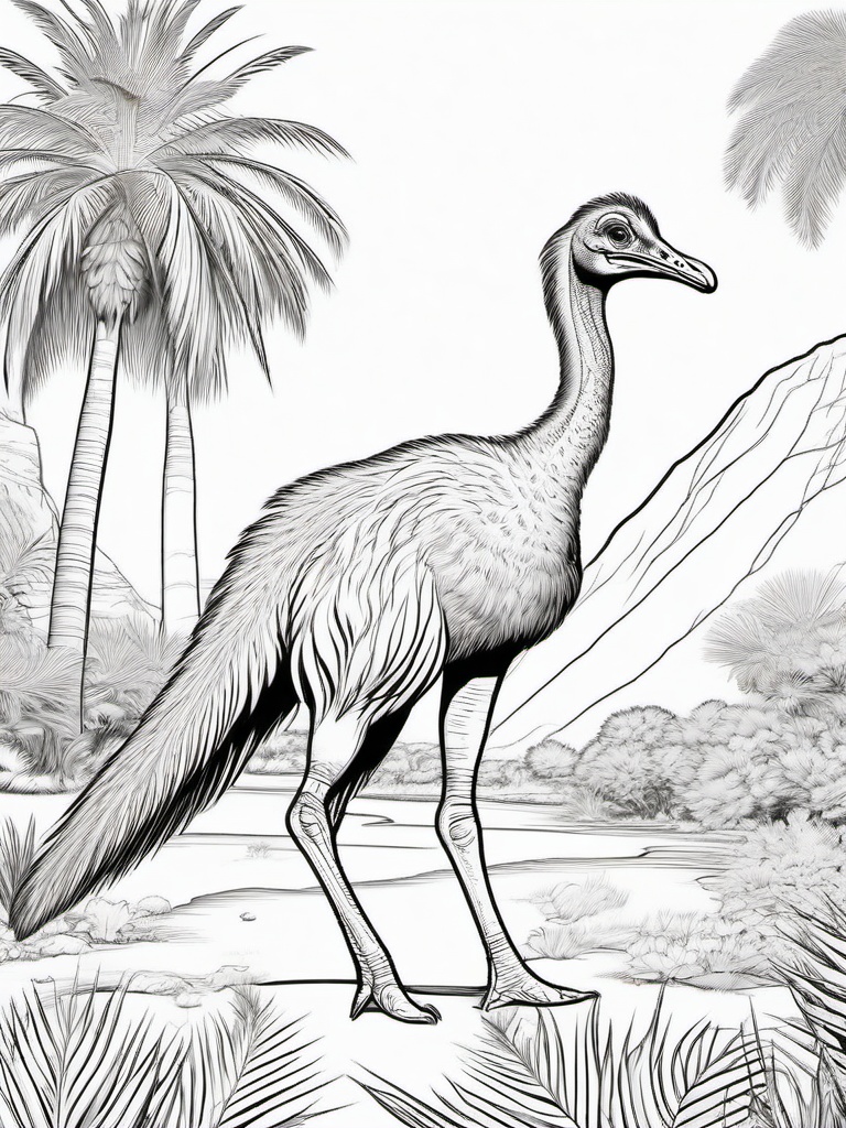 Gallimimus Coloring Pages - Fast Ostrich-Like Dinosaur  black outline printable coloring page