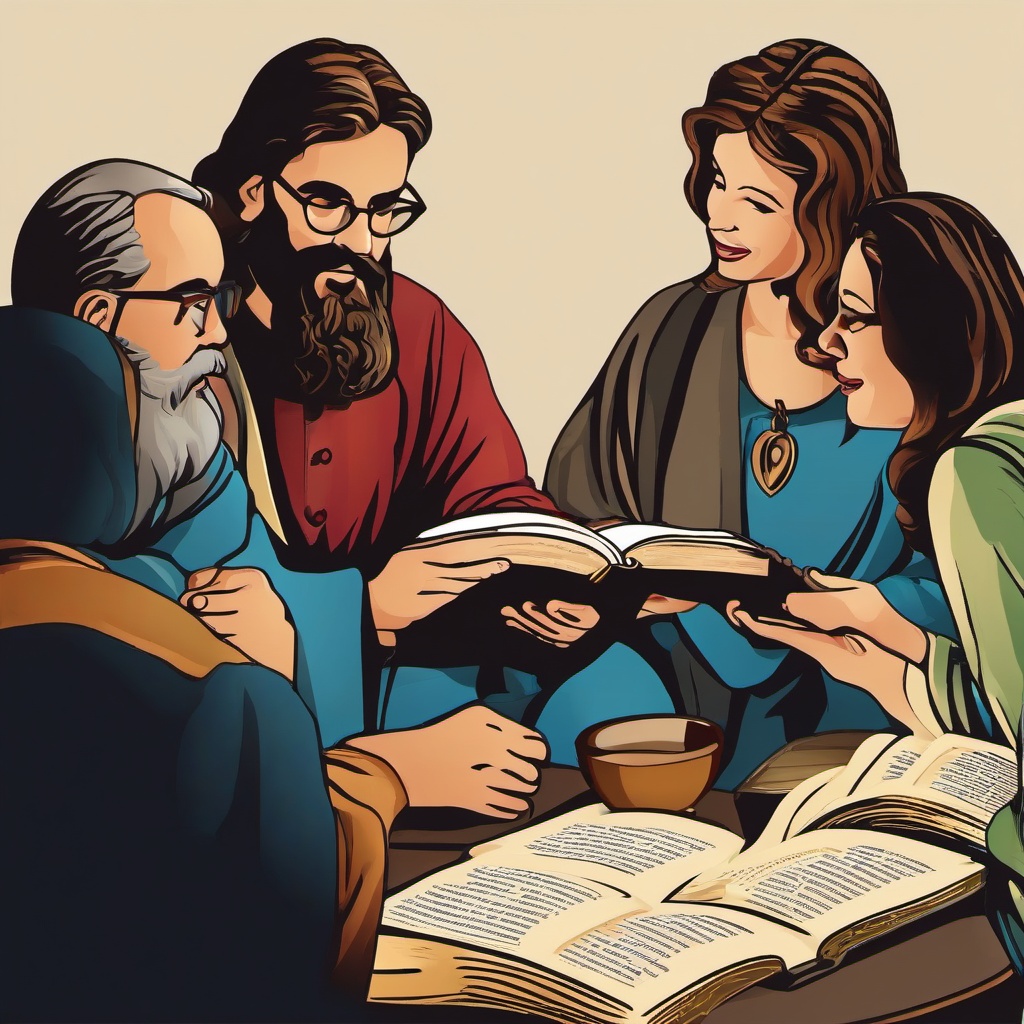 Bible clipart - Bible study group discussing scripture  