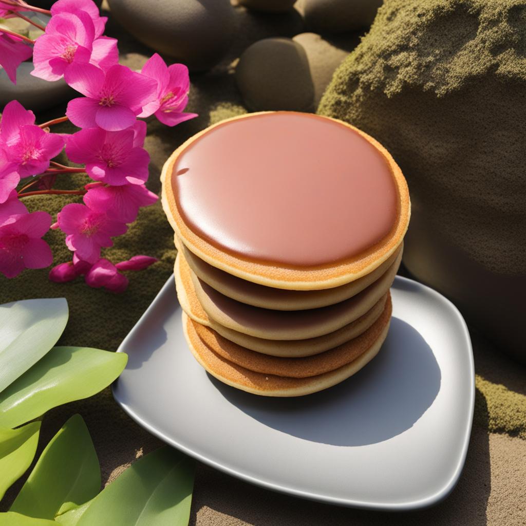 japanese dorayaki, sweet red bean pancakes, indulged at a serene zen garden. 