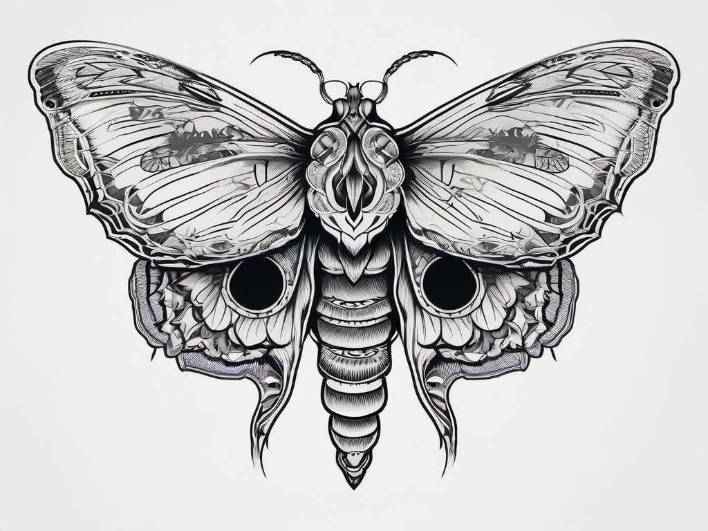 Death Moth Tattoo Design - Discover creative and unique designs for Death moth tattoos, each with its artistic interpretation.  simple vector color tattoo, minimal, white background