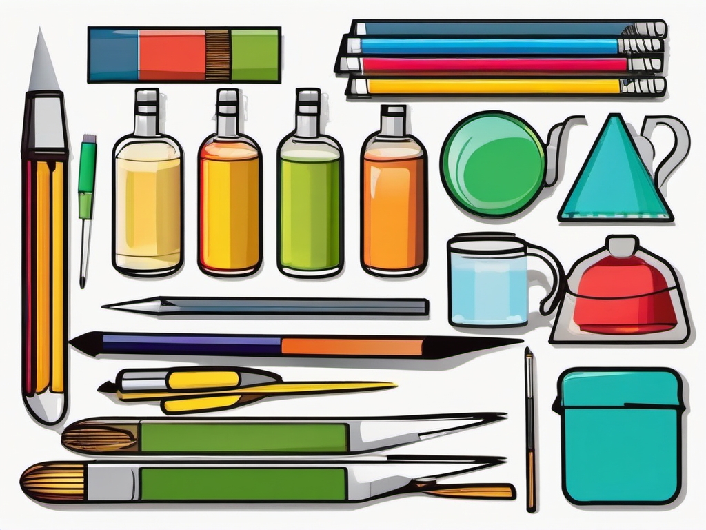 Clip art featuring essential supplies commonly used by teachers.  color vector art,clipart,minimal