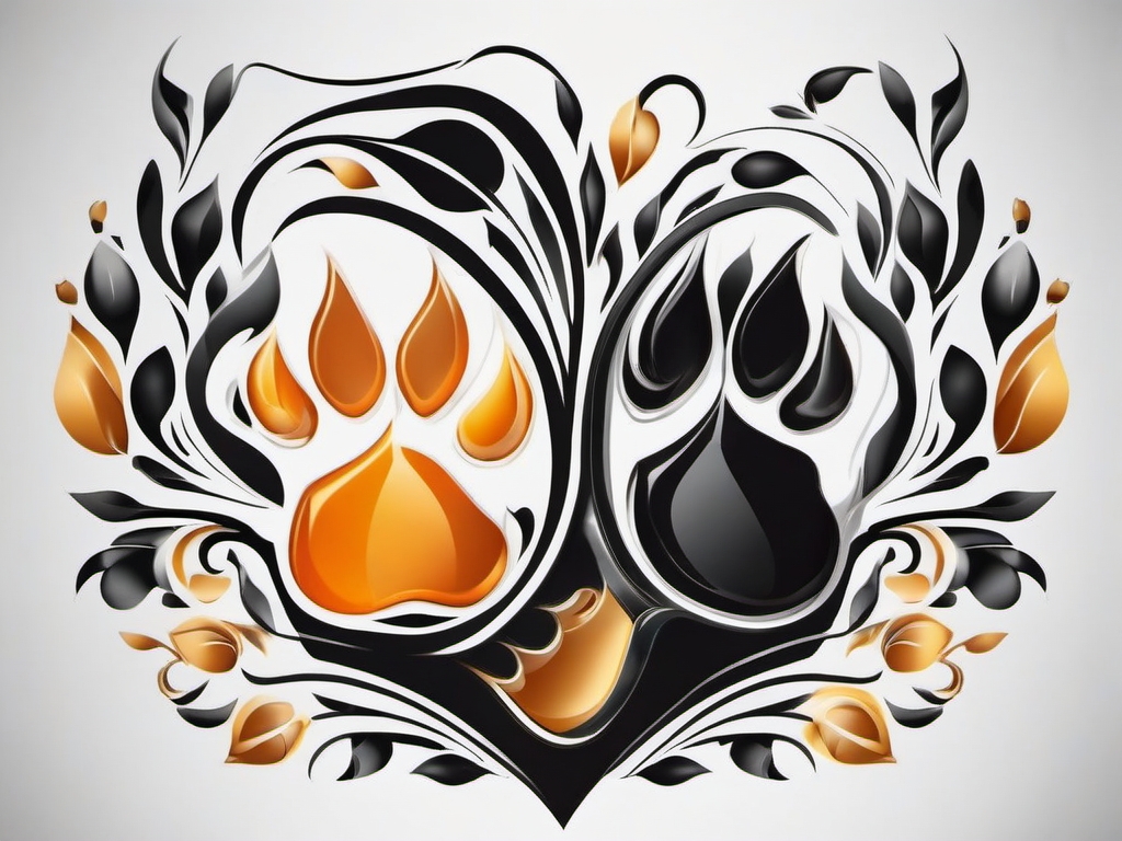 A sleek and elegant cat paw: A timeless representation of the bond with feline friends.  color tattoo style, white background