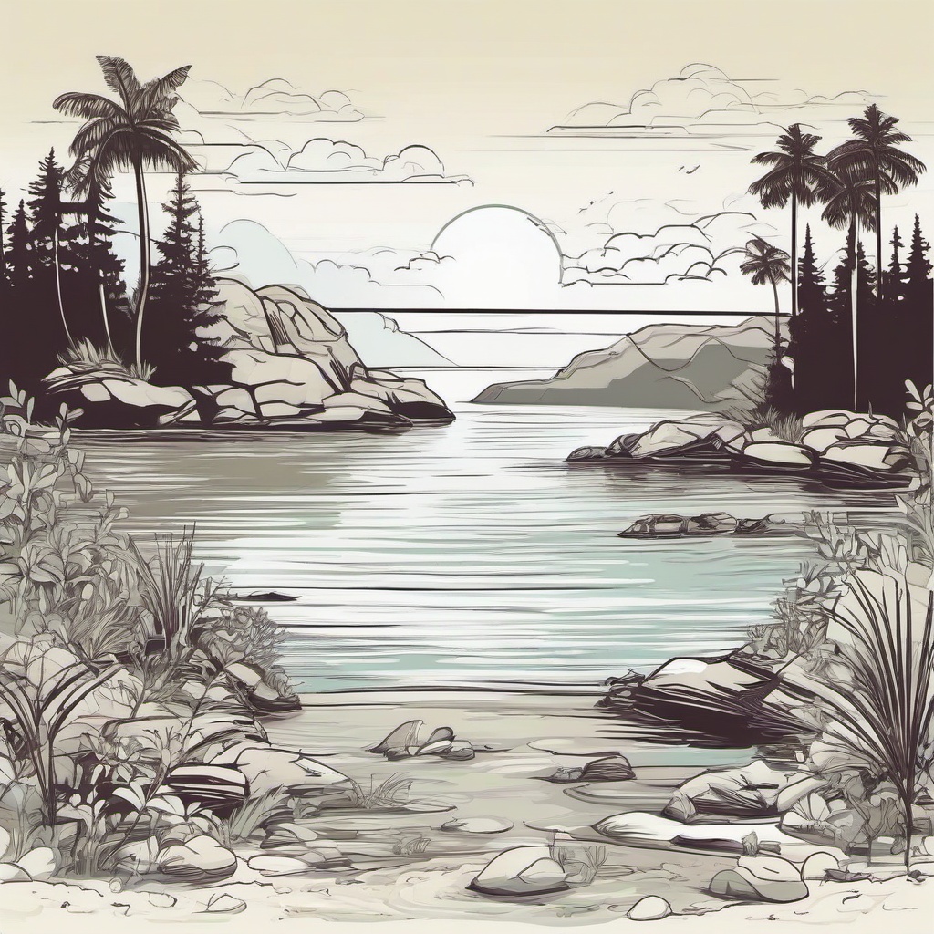 nature, shore, relaxing  , vector illustration, clipart