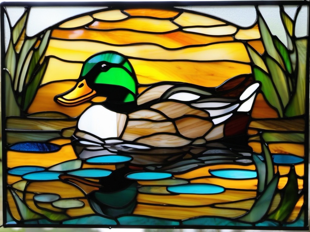 Stained Glass Duck - Duck swimming in pond  