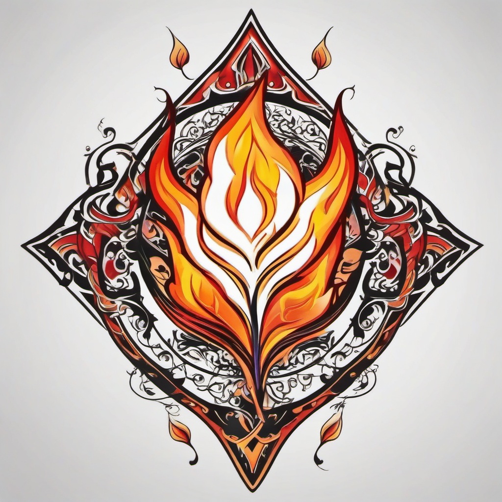 fire element tattoo  simple color tattoo,white background