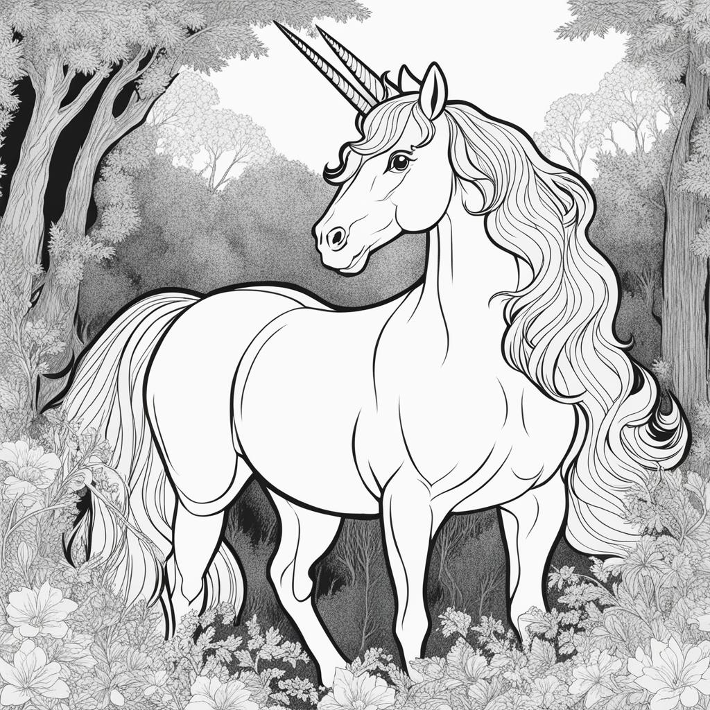 unicorn coloring pages - radiant unicorn illuminating a dark cavern with its radiant horn, revealing hidden treasures. 