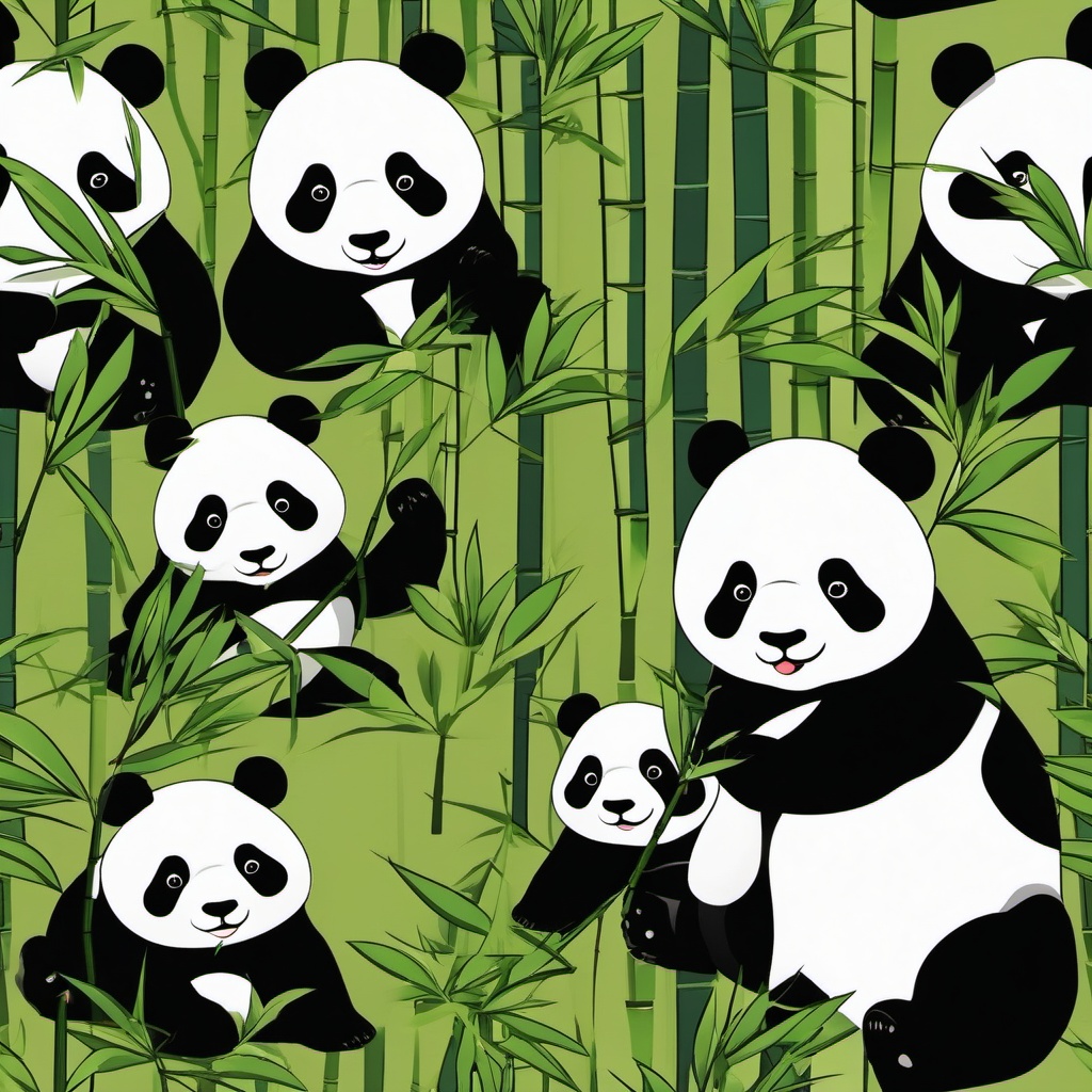 Panda Clipart - Panda munching on bamboo shoots in the bamboo forest , minimal, 2d