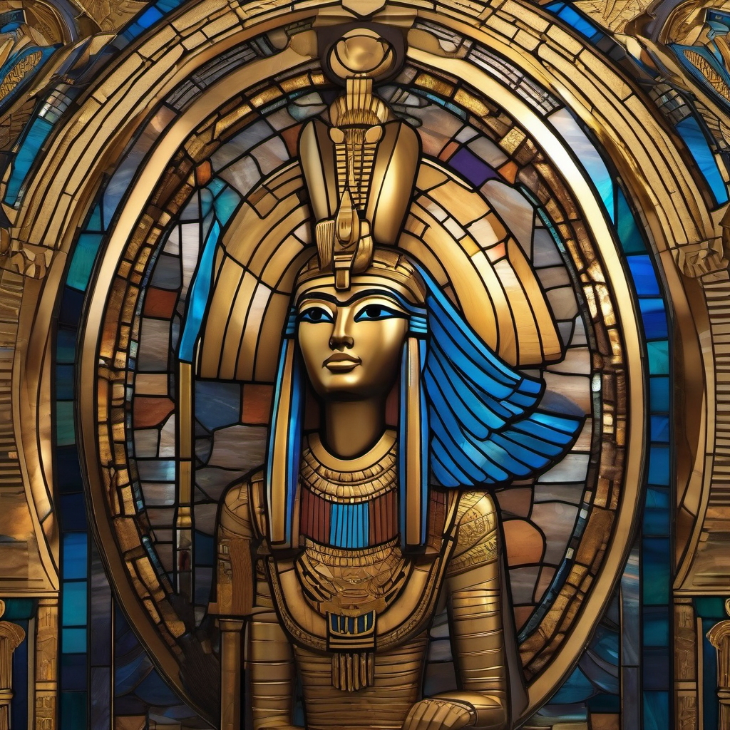 Ancient Egyptian civilization revived in 64K photorealistic splendor  in stained glass style.