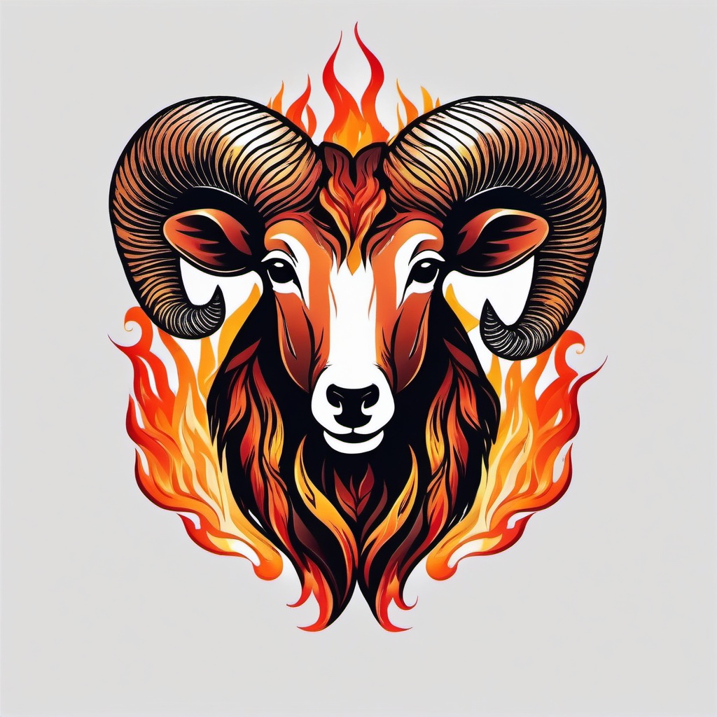 aries sign with fire tattoo  simple color tattoo,white background