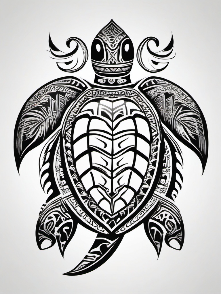 Hawaiian Tribal Turtle Tattoos - Infuse tribal patterns and Hawaiian symbolism into your turtle tattoo for a design that reflects cultural significance.  simple color tattoo,minimal vector art,white background