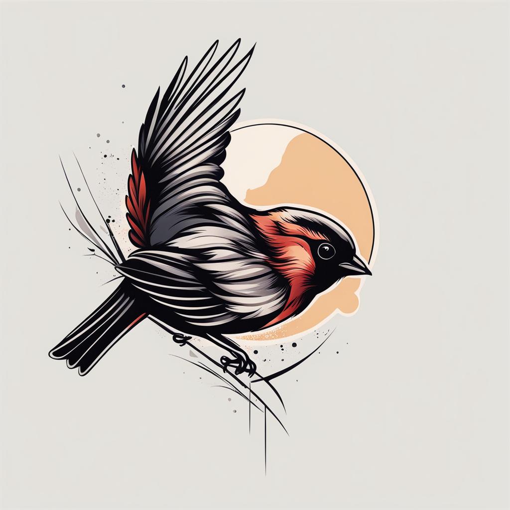 sparrow tattoo minimalist color design 