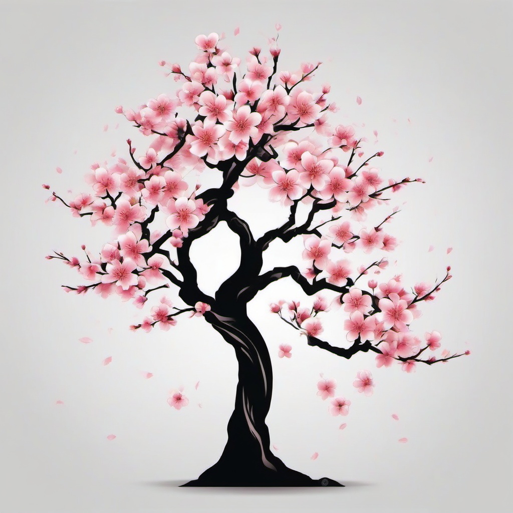 Japanese Cherry Blossom Tree Tattoo Designs - Designs of cherry blossom tree tattoos in Japanese style.  simple color tattoo,white background,minimal