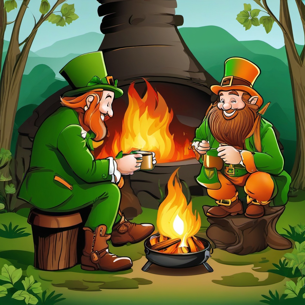 Leprechaun clipart - leprechaun sharing stories by a fire  